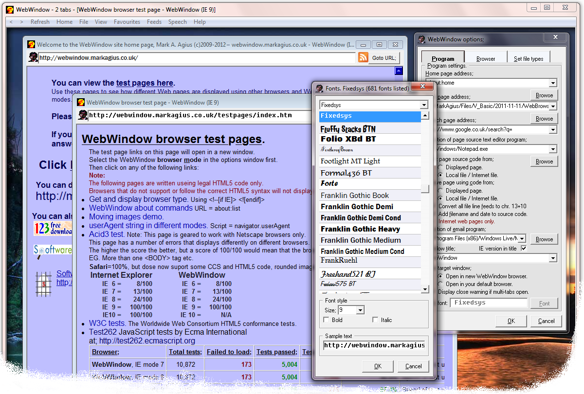  WebWindow 3.16.0043, selecting URL font. 
 Click to enlarge. 