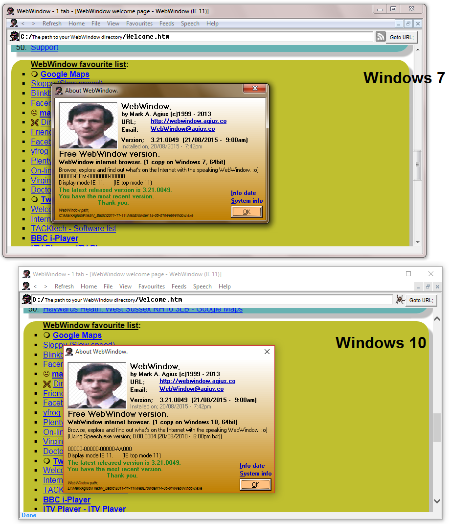  About WebWindow window 
 and favourites on page. 