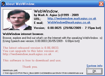  About WebWindow 0.00.0025 (Windows XP) 