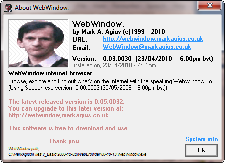  About WebWindow 0.03.0030 (Windows 7) 