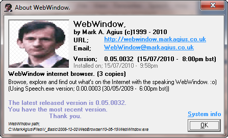  About WebWindow 0.05.0032 (Windows 7) 