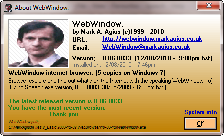  About WebWindow 0.06.0033 (Windows 7) 