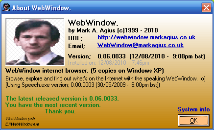  About WebWindow 0.06.0033 (Windows XP) 