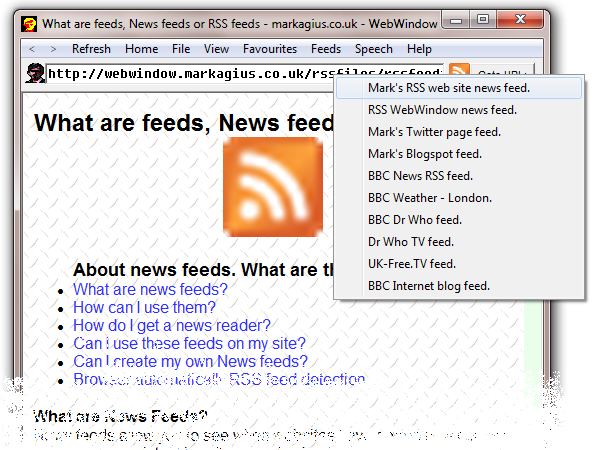  WebWindow feeds menu and icon (RSS info) 
